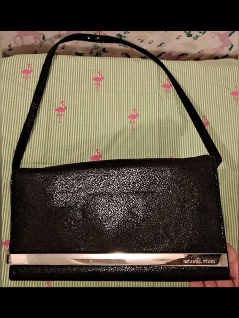 EUC Michael Kors Sparkly Metallic Texturized Black Suede Formal Clutch Purse Bag